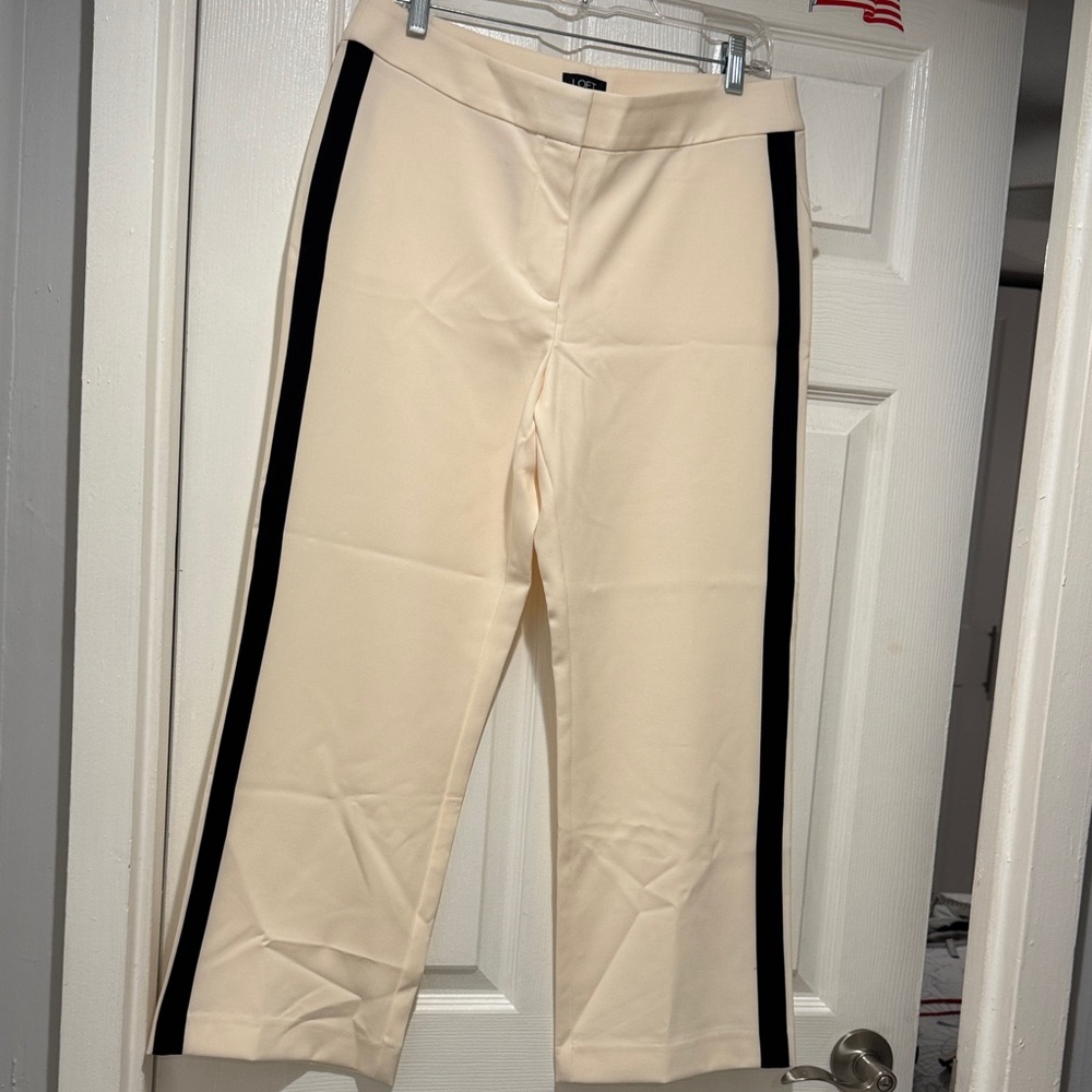 LOFT Cream and Black striped Cropped Pants